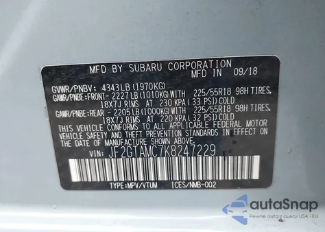 2019 Subaru Crosstrek 2.0I Limited z USA, uszkodzony, nr VIN JF2GTAMC7K8247229